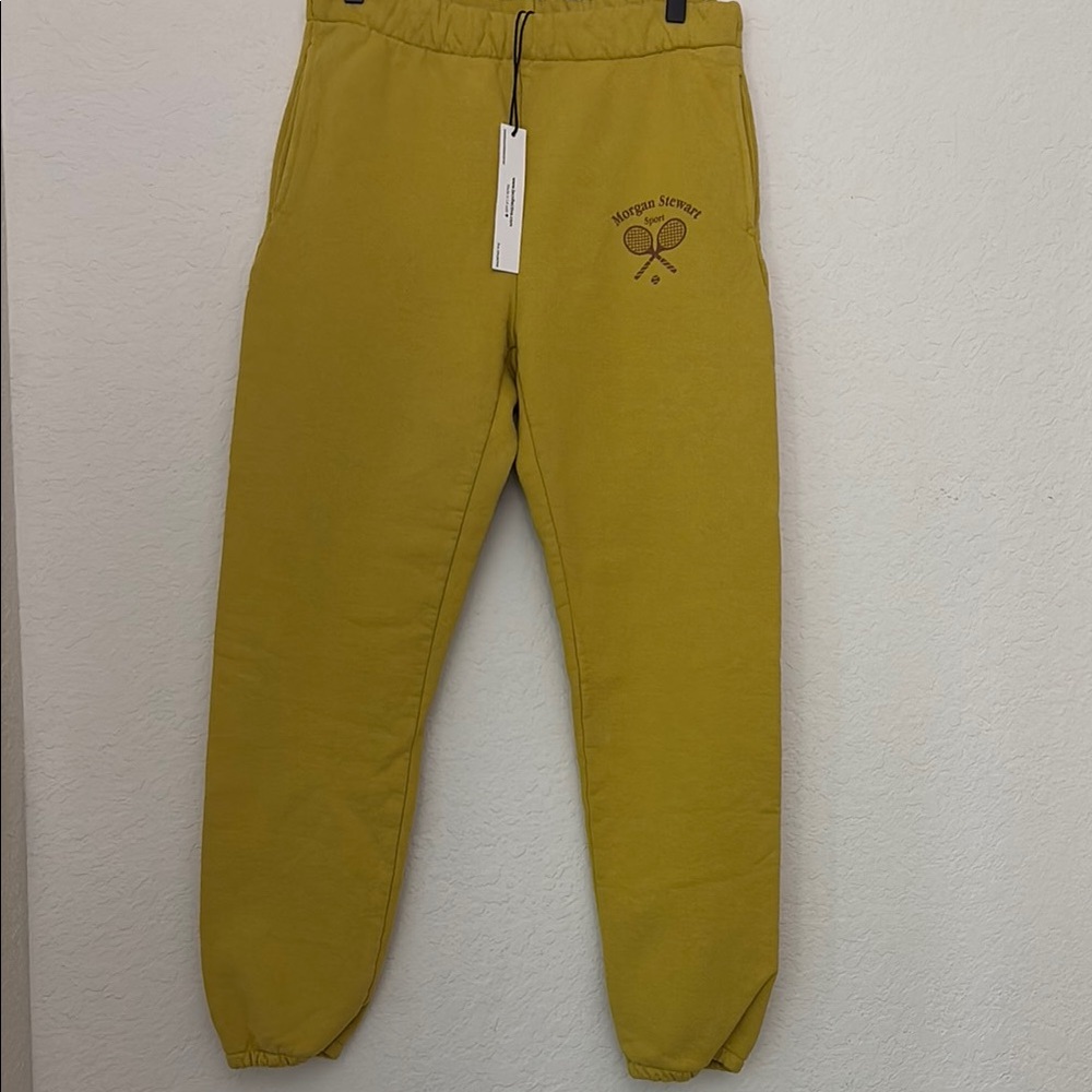 NWT MORGAN STEWART yellow joggers size medium